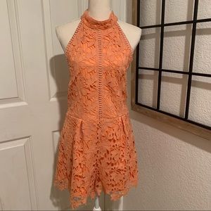 Fab’rik orange guipure lace halter romper Large